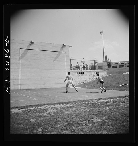 Untitled photo, possibly related to: Greenbelt, Maryland. Handball courts behind the swimming pool