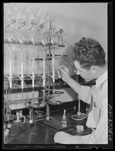 G.F. Bailey, scientific aide, at work on carotene determination test on dehydrated vegetables. Regional agricultural research laboratory, Albany, California