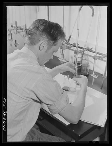 Dr. J.C. Lewis, assistant chemist, conducts microbiological titration of vitamins in dehydrated vegetables. Regional agricultural research laboratory, Albany, California