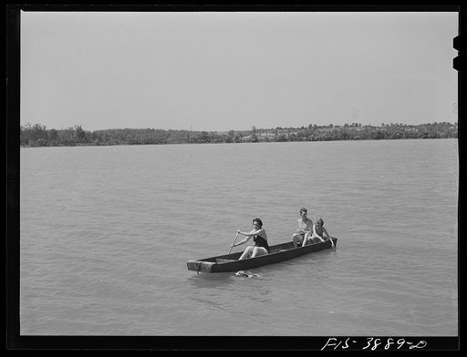 Untitled photo, possibly related to: Sheffield, Alabama (Tennessee Valley Authority (TVA)). Kenneth C. Hall, wife and daughter rowing on the Tennessee River