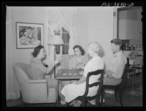 Untitled photo, possibly related to: Sheffield, Alabama (Tennessee Valley Authority (TVA)). Mr. and Mrs. Hall play bridge with their neighbors
