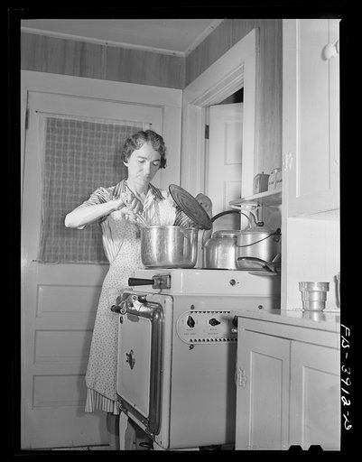 Lauderdale County, Alabama. Tennessee Valley Authority (TVA). Mrs. Case preparing dinner on an electric stove