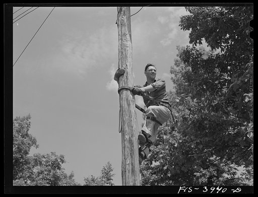 Untitled photo, possibly related to: Lauderdale County, Alabama. Tennessee Valley Authority (TVA). Julien H. Case fixing the transformer on his farm