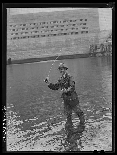 Untitled photo, possibly related to: Norris Dam, Tennessee (Tennessee Valley Authority (TVA)). Fishing at the base of Norris Dam