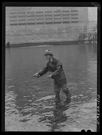 Untitled photo, possibly related to: Norris Dam, Tennessee (Tennessee Valley Authority (TVA)). Fishing at the base of Norris Dam