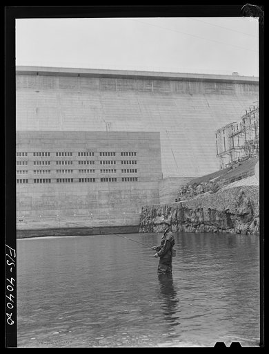 Untitled photo, possibly related to: Norris Dam, Tennessee (Tennessee Valley Authority (TVA)). Fishing at the base of Norris Dam