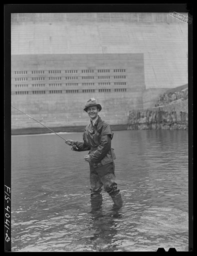 Untitled photo, possibly related to: Norris Dam, Tennessee (Tennessee Valley Authority (TVA)). Fishing at the base of Norris Dam