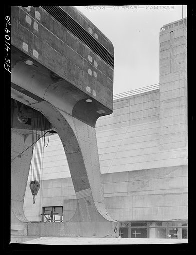 Untitled photo, possibly related to: Cherokee Dam, Tennessee (Tennessee Valley Authority (TVA)). Riveter atop 250 ton crane
