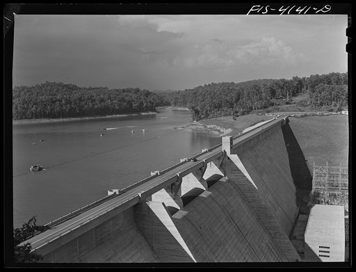 Untitled photo, possibly related to: Norris Dam, Tennessee (Tennessee Valley Authority (TVA)). Norris Dam pushes back the Tennessee River seventy-two miles to form Norris Lake