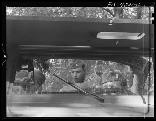 Untitled photo, possibly related to: Fort Riley, Kansas. Scout car attached to a Signal Corps unit on a field problem