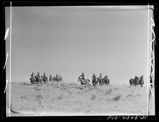 Fort Riley, Kansas. Cavalry unit charging during a sham battle