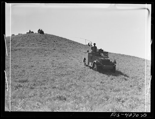 Fort Riley, Kansas. During a field problem of a mechanized cavalry reconnaissance unit