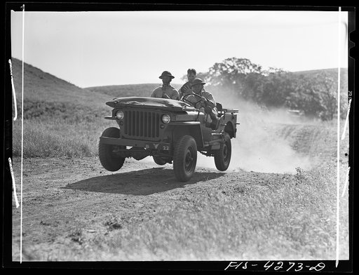 Fort Riley, Kansas. A jeep demonstration by men of the 92nd Mechanized Reconnaissance Squadron