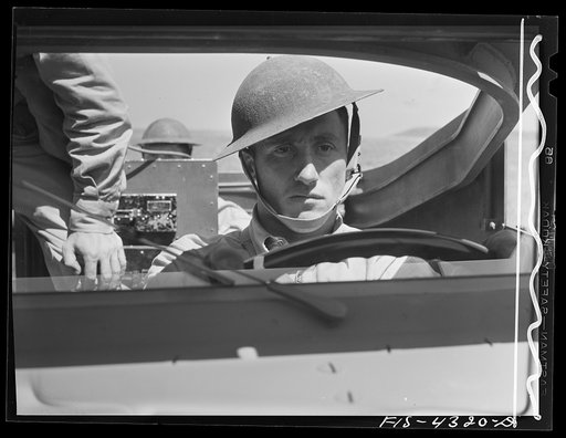 Fort Riley, Kansas. Driver of a scout car of a mechanized cavalry reconnaissance unit