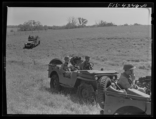 Fort Riley, Kansas. During a field problem of a mechanized cavalry reconnaissance unit
