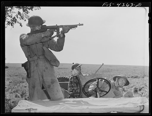 Fort Riley, Kansas. A unit of a reconnaissance troop in action during a sham battle