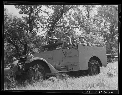 Fort Riley, Kansas. During a field problem of a mechanized cavalry reconnaissance unit