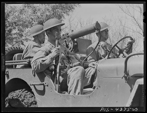 Fort Riley, Kansas. Machine gun crew of jeep