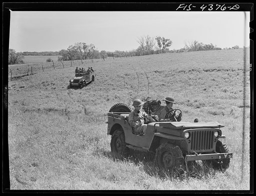 Untitled photo, possibly related to: Fort Riley, Kansas. During a field problem of a mechanized cavalry reconnaissance unit