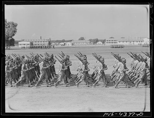 Camp Funston, Kansas. Dismounted review for General Millikan