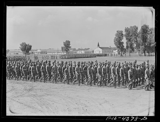 Camp Funston, Kansas. Dismounted review for General Millikan