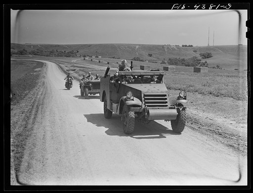 Fort Riley, Kansas. Units of a reconnaissance platoon going back to camp after a day in the field
