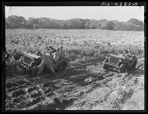 Fort Riley, Kansas. During a field problem of a mechanized cavalry reconnaissance unit