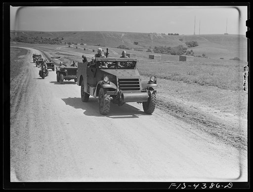 Fort Riley, Kansas. Units of a reconnaissance platoon going back to camp after a day in the field