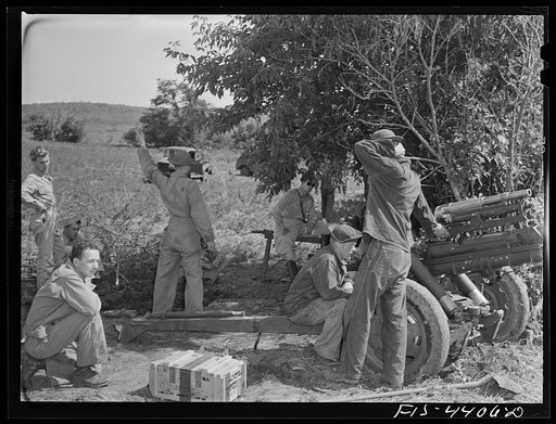 Untitled photo, possibly related to: Fort Riley, Kansas. Artillery practice. Firing 37 mm guns