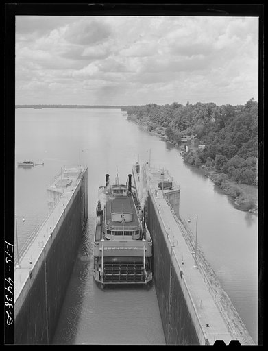 Untitled photo, possibly related to: Wheeler Dam, Alabama (Tennessee Valley Authority (TVA)). Excursion steamer leaving lock