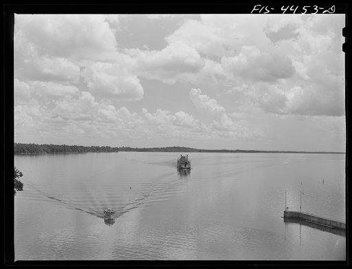 Untitled photo, possibly related to: Wheeler Dam, Alabama (Tennessee Valley Authority (TVA)). Excursion steamer approaching lock