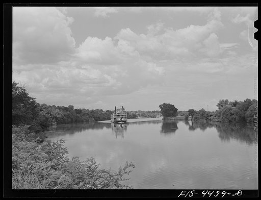 Untitled photo, possibly related to: Wilson Dam, Alabama (Tennessee Valley Authority (TVA)). Excursion steamer Gordon C. Green of Cincinnati approaching Wilson Dam, Alabama