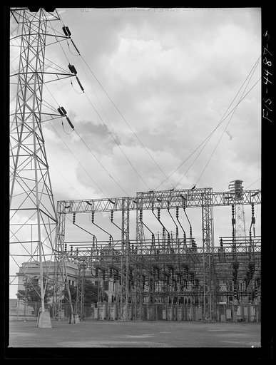 Untitled photo, possibly related to: Wilson Dam, Alabama (Tennessee Valley Authority (TVA)). Electrical switchyard