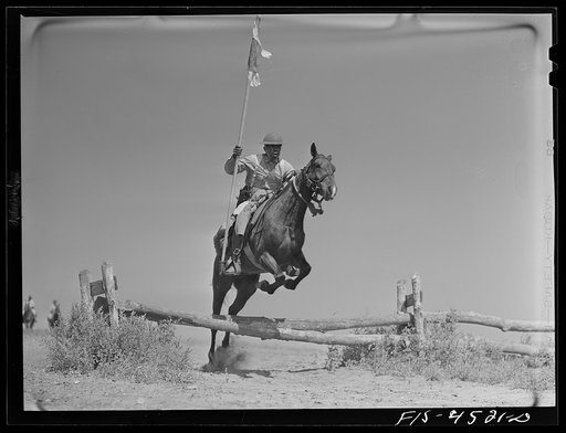 Fort Riley, Kansas. Standard bearer of a machine gun platoon of the cavalry