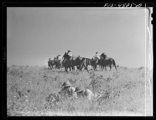 Untitled photo, possibly related to: Fort Riley, Kansas. During a field problem of the cavalry