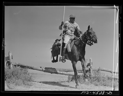 Fort Riley, Kansas. Standard bearer of a machine gun platoon of the cavalry