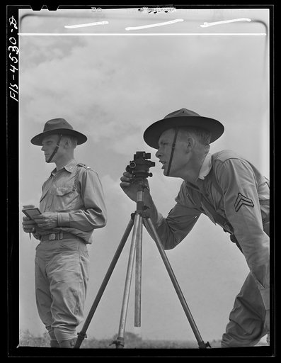Untitled photo, possibly related to: Fort Riley, Kansas. Lining up guns for field artillery practice