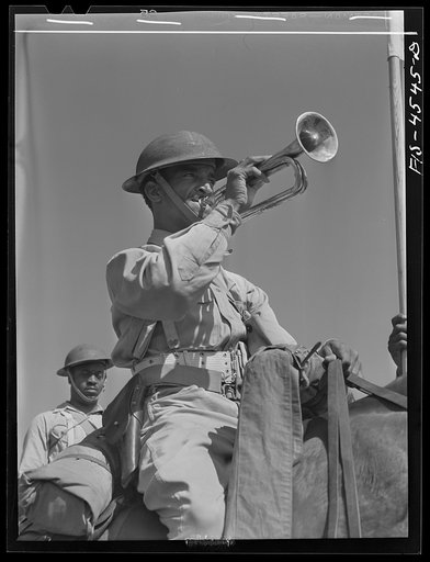 Fort Riley, Kansas. Bugler of G troop of the 10th Cavalry brigade