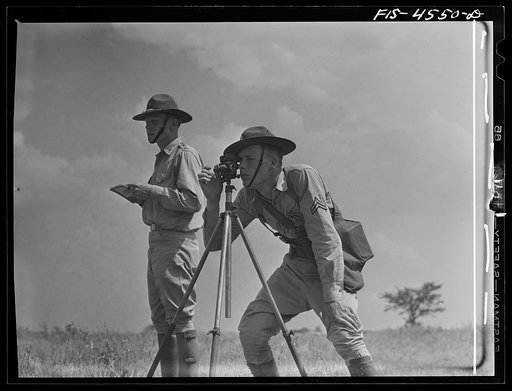 Fort Riley, Kansas. Lining up guns for field artillery practice