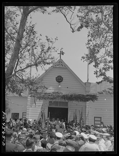 Crowd in front of the Sociedade do Espirito Santo (SES) hall during the Holy Ghost fiesta. Santa Clara, California