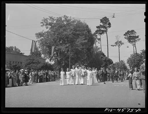 Queen and her court in the parade of the fiesta of the Holy Ghost. Santa Clara, California