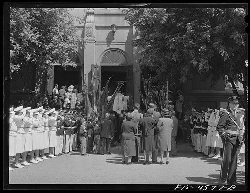 Untitled photo, possibly related to: Queen of the Holy Ghost fiesta enters church. Santa Clara, California