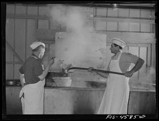 Preparing barbecue for dinner at the fiesta of the Holy Ghost. Santa Clara, California