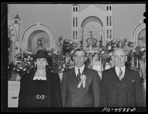 Santa Clara, California. Officers of the Sociedade do Espirito Santo (SES) corporation, Portuguese-American society, under whose sponsorship the fiesta of the Holy Ghost was held