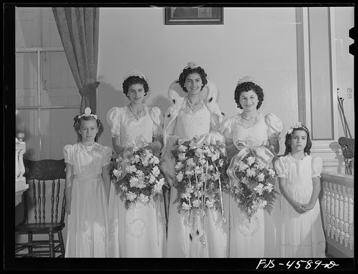 Last year's queen and her court of the fiesta of the Holy Ghost. Santa Clara, California