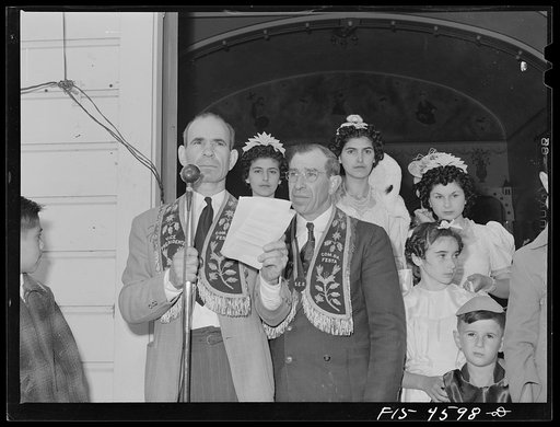 Officers of the Sociedade do Espirito Santo (SES), Portuguese-American society who sponsored the fiesta of the Holy Ghost. Santa Clara, California
