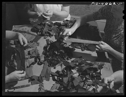 Washington, D.C. Volunteers sorting wool scraps at the Red Cross