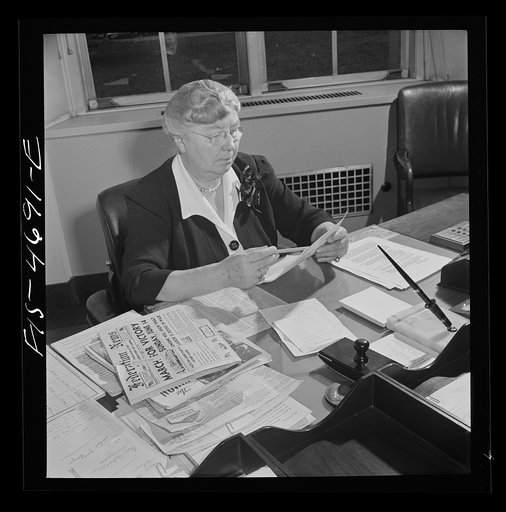 Washington, D.C. Mary Anderson, head of the Women's Bureau of the U.S. Department of Labor, at her desk