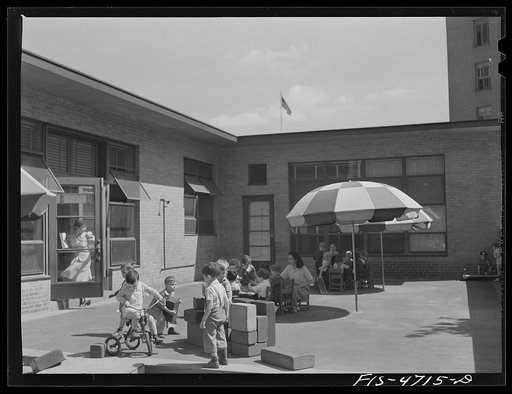 Untitled photo, possibly related to: Queens, New York. Nursery school at the Queensbridge housing project. Outdoor playground