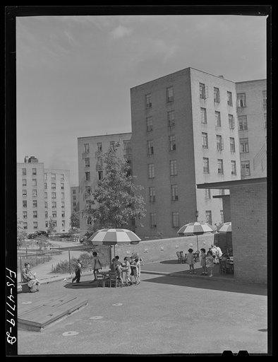 Untitled photo, possibly related to: Queens, New York. Nursery school at the Queensbridge housing project. Outdoor playground